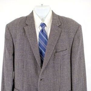 Jos A Bank 1905 Soft Tweed Wool Glen Plaid 44R / Slim 46R‎ Gray Tan Brown Blue